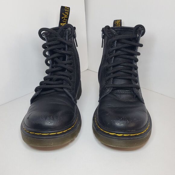 Dr. Martens Girls/Kids Black Leather Lace-Up Ankle Combat Boots Size 12 Zip Side - Picture 3 of 12